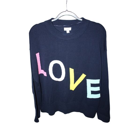 Crown & Ivy LOVE Women's Pull Over Sweater Size PM Navy Blue Cotton Long Sleeve - Picture 4 of 4